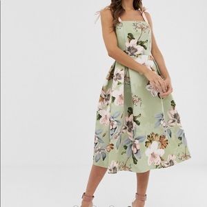 ASOS Floral Tie Strap Midi Dress